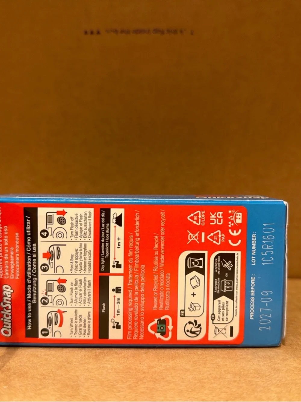 QuickSnap Vintage Film Box in Blue with Red Logo